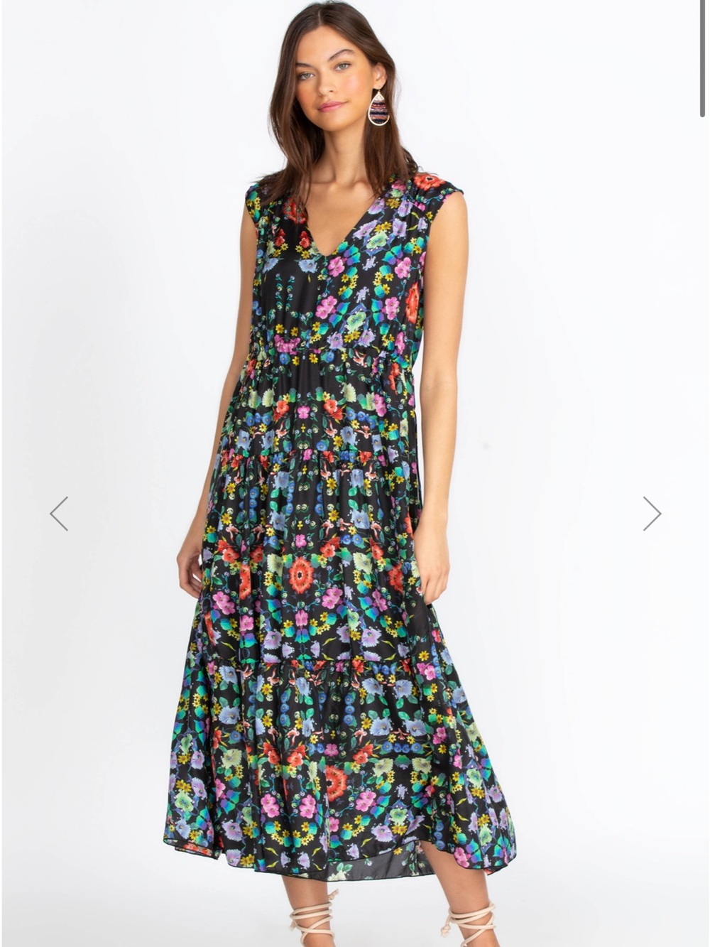 Johnny Was Black Floral V-Neck Maxi Dress